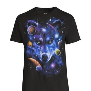 DOM Galaxy Space Wolf Head T-Shirt Size Small EUC Black Fabric